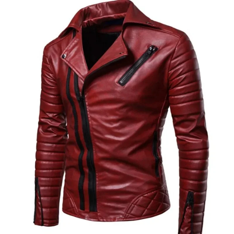 Winter New Clothes Solid Color Pu Motorcycle Coat Men Korean Loose Lapels Leather Jacket Casual Versatile Outerwear