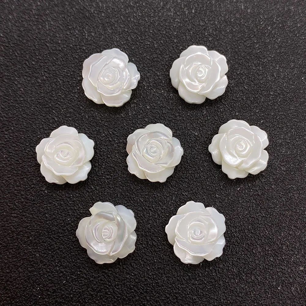 Natural Seawater Shell Rose Shaped Half Hole Earrings Flower Polished Loose Beads Fashion Earrings DIY Jewelry Making Gifts