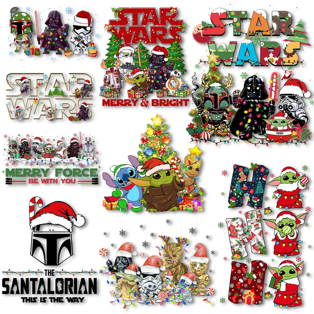 Merry Christmas Star Iron on Transfers Wars Heat Press Stickers for Clothes Thermal Transfer Prints