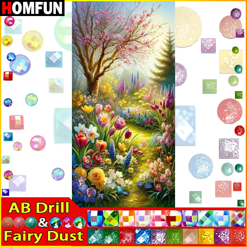 Homfun Fee Dust Ab Full Diamond Painting "Boom Bloem Landschap" Hars Boor Borduurwerk 5d Diy Diamond Painting Handgemaakt Geschenk