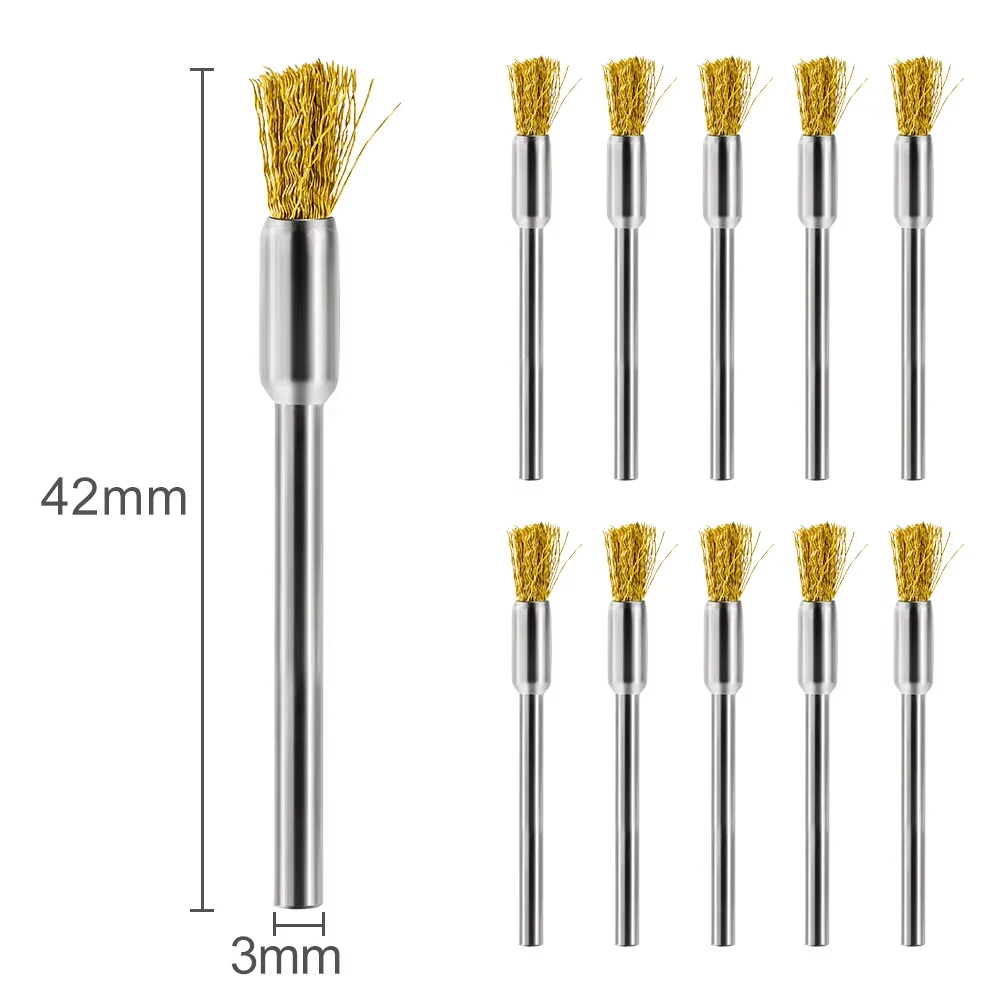 CMCP 10/20pcs 3mm Shank Brass Wire Wheel Brush Polishing Brush for Mini Drill Metal Rust Removal Dremel Rotary Tools