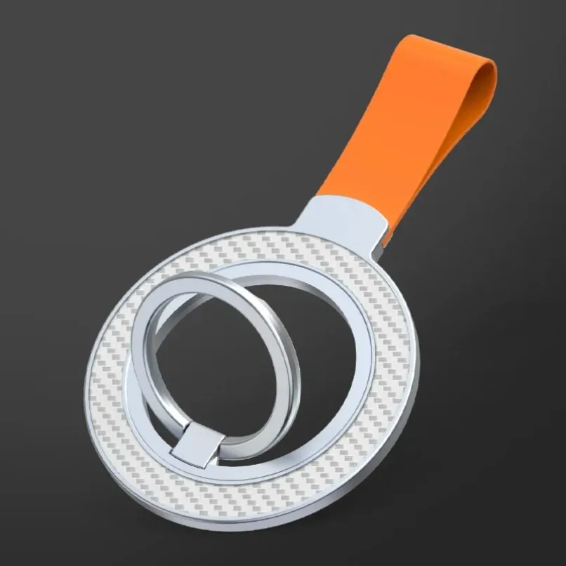 

For MagSafe Compatible Carbon Fiber Phone Ring with Lanyard 360° Rotatable Kickstand for iPhone Android Smartphone Anti Drop