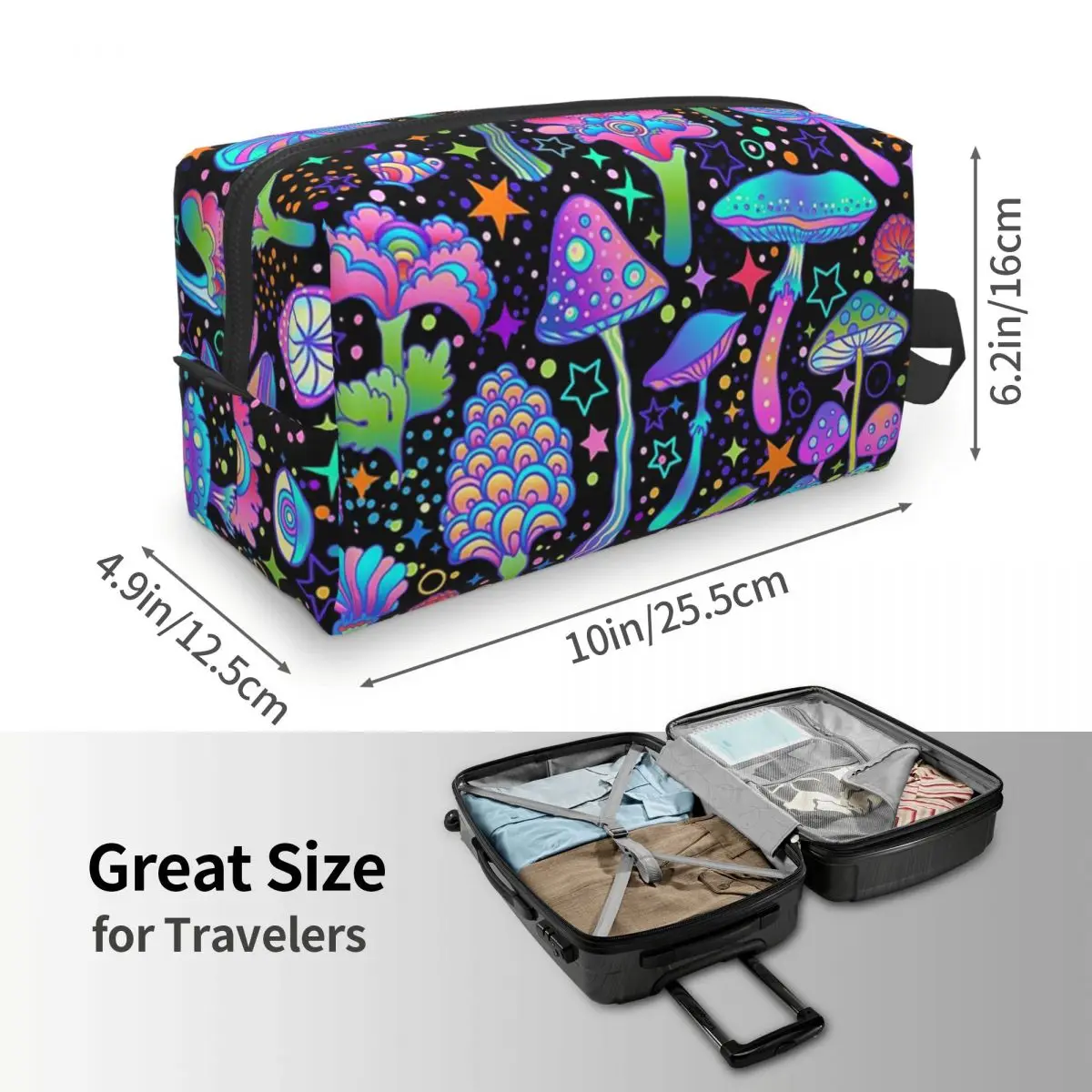 Psychedelic Magic Mushrooms Print Lava Makeup Bag Cosmetic Organizer Storage Dopp Kit Toiletry Cosmetic Bag for Women Beauty view 5