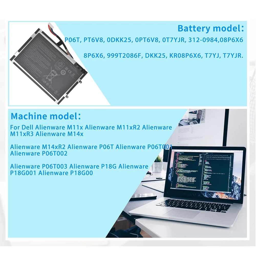 Imagem -02 - Bateria do Portátil Pt6v8 para Dell Alienware M11x P18g M14xr1 M14xr2 M11xr3 M11xr2 P06t 8p6x6 T7yjr P06t001 P18g002 Kr08p6x6 3120984