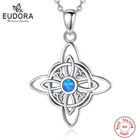 Eudora 925 Sterling Silver Witchcraft Celtic Knot Geometry Necklace Men Women Opal Wicca Amulet Necklaces Witch Jewelry Gift