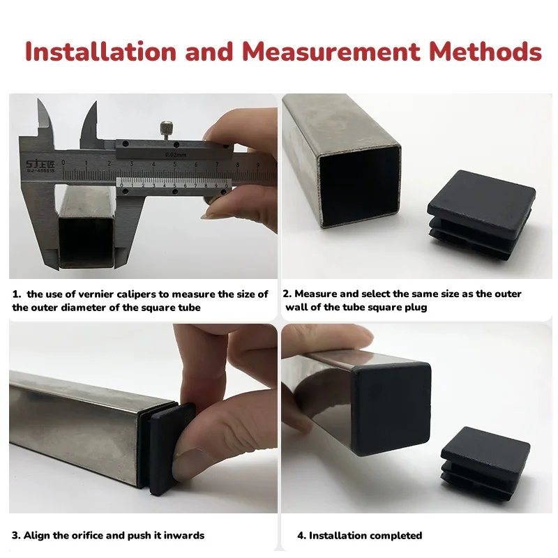 Black Square Tube End Cap Plastic Plug Furniture Accessories Plastic Pipe Plug Table Chair Foot Anti-slip Pad
