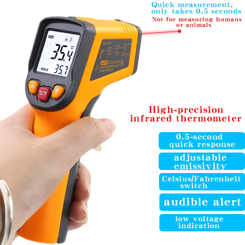 NJTY Infrarot-Thermometer, industrielle hochpräzise Temperaturpistole, elektronisches Wasser-Öl-Temperaturmessgerät, Küche, Backen – Detail 2