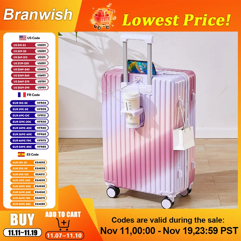 

Trendy Gradient Suitcase 24 Inch Large Capacity ABS Luggage with USB Port and Quiet Spinner Wheels for Travel College Students