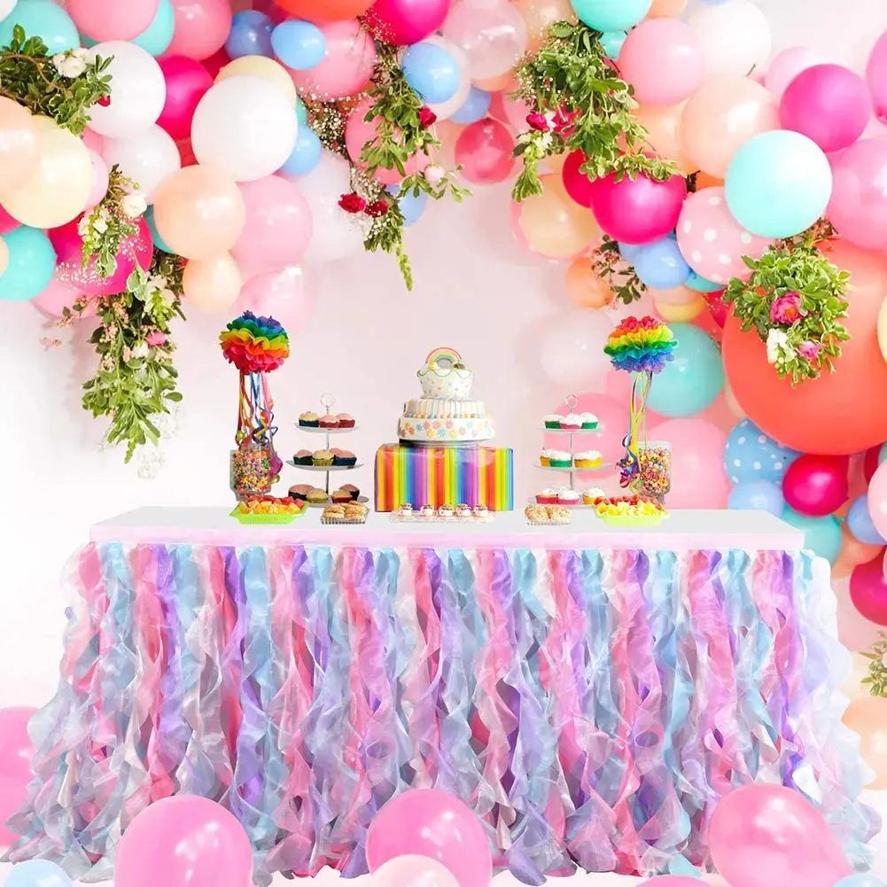 Gonna da tavolo unicorno arcobaleno 183x77CM Baby Shower sirena Tulle Tutu gonna da tavolo per genere rivela compleanno matrimonio festa nuziale