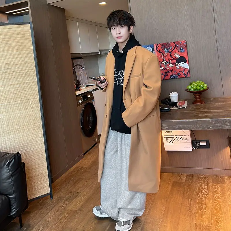 

Wool Blend Wrap Coat Mans Smooth Trench Style Fashionable Practical Utility Simple Classic Premium Design Modern Urban Navy Cool