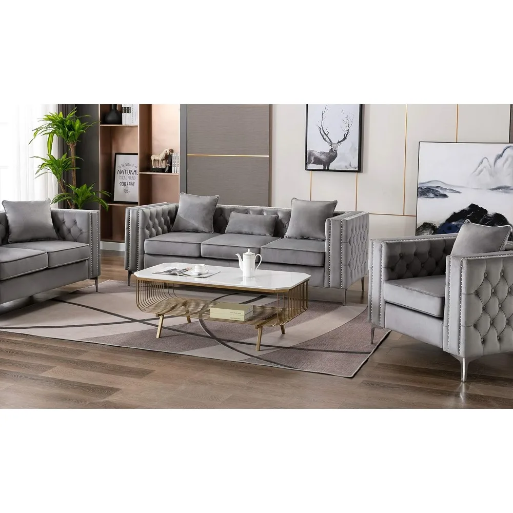 Lorreto Gray Velvet Sofa