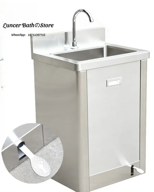 

304 Stainless Steel Foot Operated Hand Wash Sink, Clinic Hospital Clean Room Food Factory, Single Double Sanitary Hand Basin