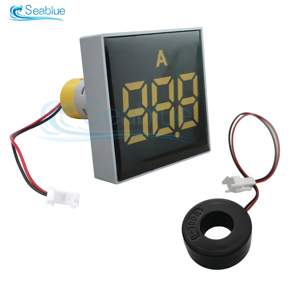 50MM Digital Display Ammeter 0-100A Current Tester Square LED Power Signal Light lndicator Current Meter AC 220V AMP Gauge