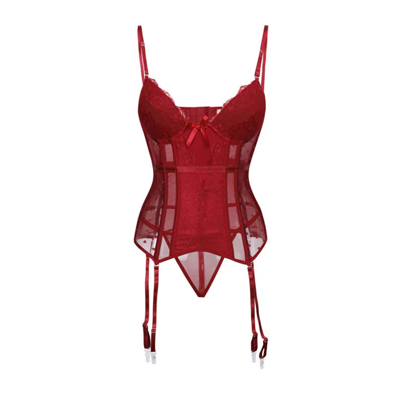 Red Lace Corset with Garter Belt Sexy Corset Lingerie for Women Corset Suit Sets Victorian