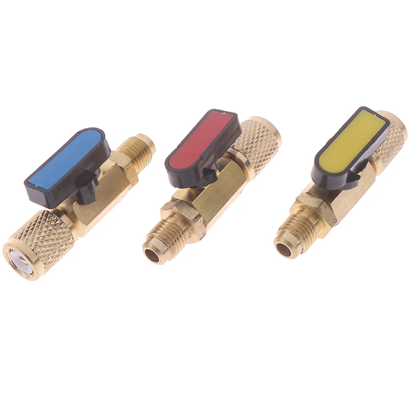 1/4" Male to 1/4" Female SAE Straight Ball Valve AC Charging For R22 Refrigerant