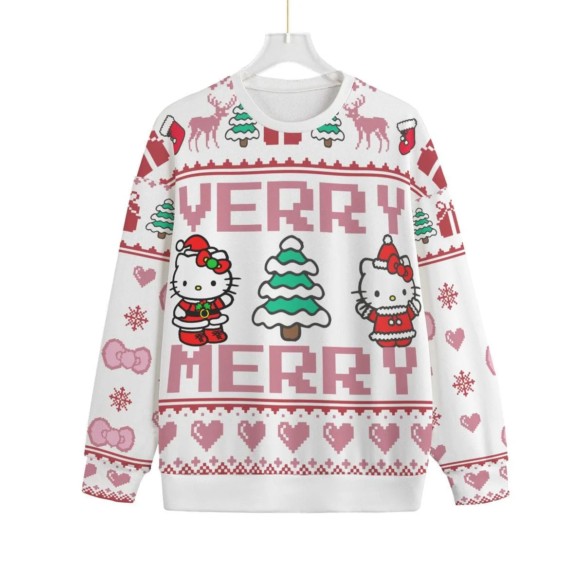 2026 Neuer Weihnachtspullover mit Hello Kitty-Katzenmuster, hässlicher Weihnachtspullover, bequem, lässig, Eltern-Kind-Rundhals-Sweatshirt