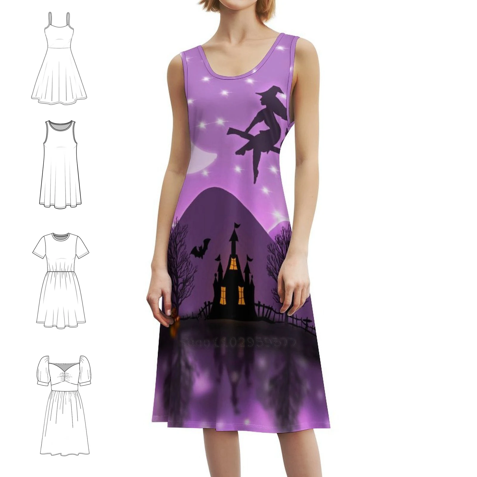 

Хэллоуин Сцена-Силуэт Ведьмы на метле Женское Уличное Платье в стиле хип-хоп с графическим принтом Одежда для вечеринок и клубов Ведьма Жуткий