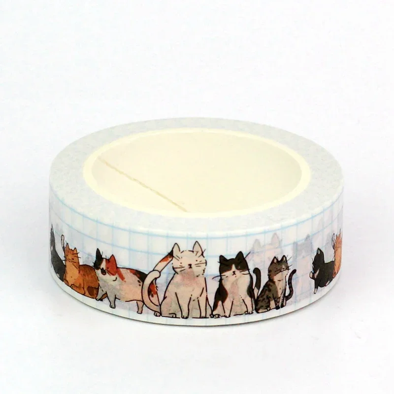 NEW 1PC 10M Decor Kawaii Cats on Grid Note Washi Tape for Craft Journaling Adhesive Masking Tape Cute Stationery