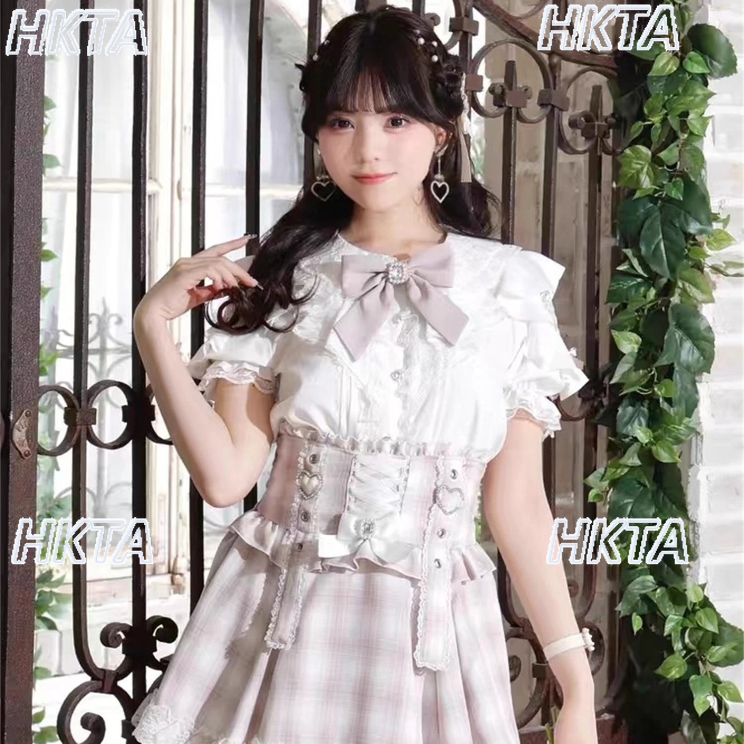 

Japanese Style Gray Pink Bud Suit Blusas Ladies Sweet and Cute Bow Doll Collar Lace Short Sleeve Lolita Shirts Tops Summer Women