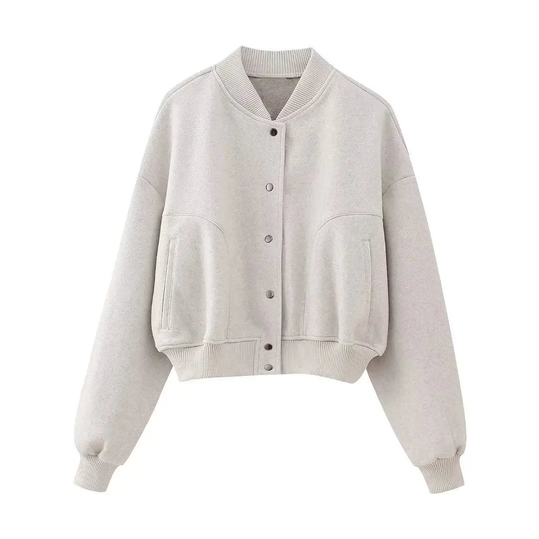 Women Casual Jacket Single Breated Sporty Loose Baseball Uniform Autumn Winter Long Sleeve Streetwear Y2K Cropped Cotton