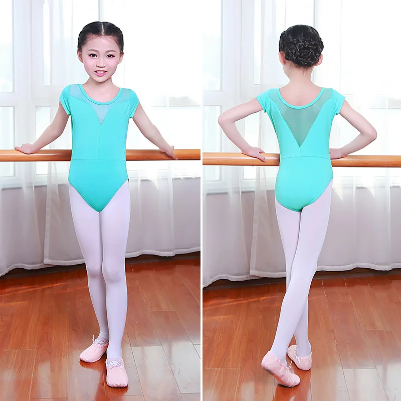 Bé Gái Tuổi Teen Ba Lê Leotard Lưới Chia Thể Dục Dụng Cụ Leotards Váy Múa Bodysuit Đen Tay Ngắn Trẻ Em Ba Lê Trang Phục