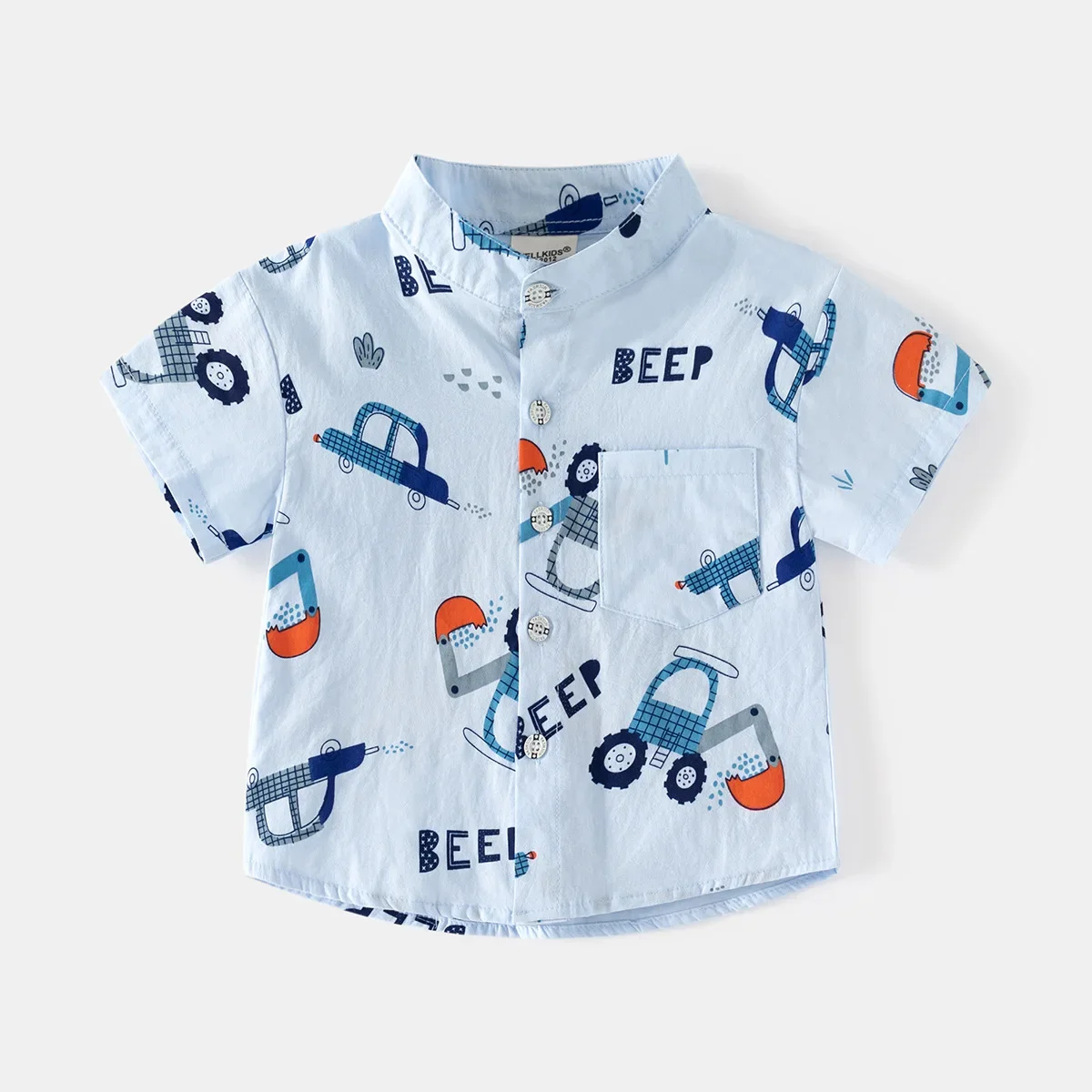 

New 2024 Baby Boys Summer Cartoon Print Shirts Kids Short Sleeve Stand Collar Shirt Children Casual Tops Clothing For 2-6 Years