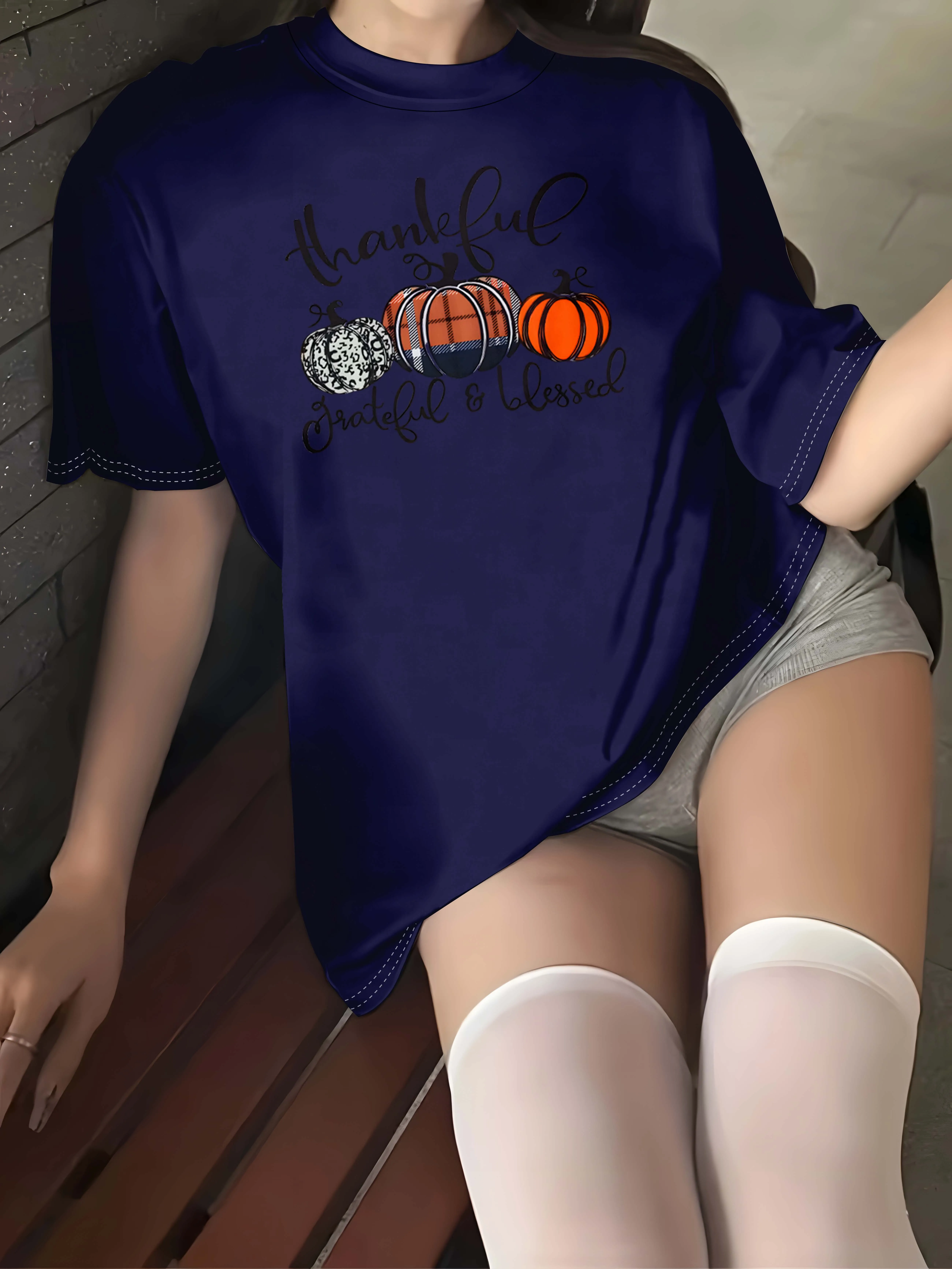 Plus Size Stylish Garment With Pumpkin And Inspirational Phrases For Fall