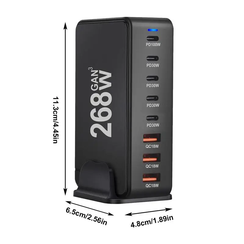 PD Charger 8-Port Type C Fast Charging GaN Compact Rapid Plug Multi USB C Charger For Travel Home Office