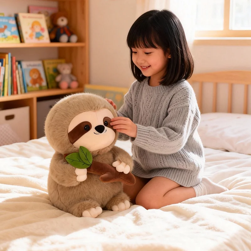

Hot Lovely Smile Sloth Plush Toys Stuffed Cartoon Leaf Sloth Doll Cozy Fluffy Fairy Tale Animal Doll Warm Appease Toys Nice Gift