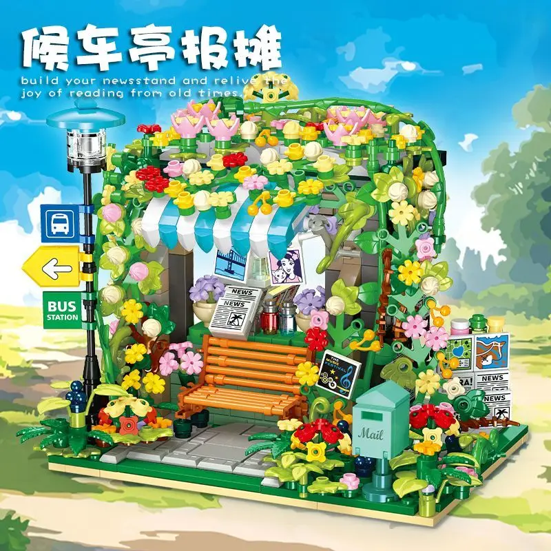 

JJ9197 Street of bus stop newsstand street view Series Type Creative Bricks Decoraiton Toys For Children Adult Gifts static