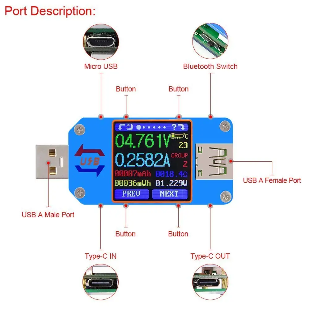 UM25 UM25C Voltage and Current Meter USB 2.0 Type-C LCD Color Display Voltmeter Ammeter Battery Charging USB Tester UM25 UM25C