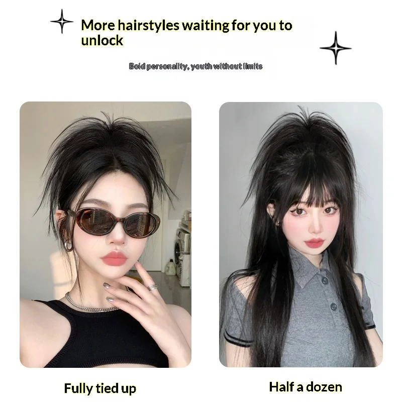 سيدة شعر مستعار وهمية مع تأثير شلال نصف متابعة عالية ذيل حصان الشباب عالية تاج الطبيعية رقيق كليب على نمط الاصطناعية للنساء #4