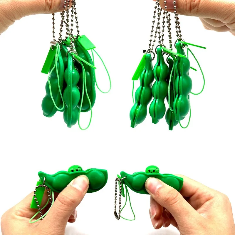 2 pçs peapod brinquedo fidget espremer um feijão edamame ervilha chaveiro extrusão soja sensível ao toque liberação pressão acessório
