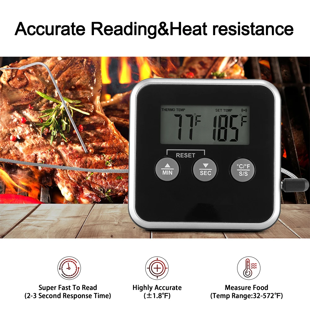 Kitchen Digital Cooking Thermometer Meat Food Temperature For Oven BBQ Grill Timer Function with Probe Heat Meter for Cooking