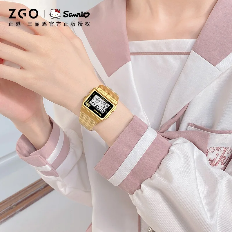 ZGO x Sanrio Cinnamoroll Kids Watch, Student, Golden, Square, Waterproof, Electronic, Digital Watch 8912