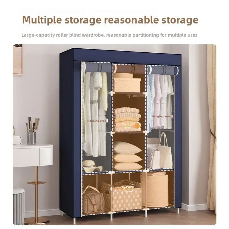 New Model Multifunctional Assembly Non-woven Wardrobe Large-capacity Simple Wardrobe, Steel Frame Folding Wardrobe Reinforcement