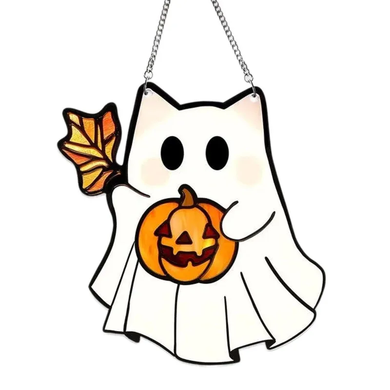 2025 Halloween Hanging Decoration 2D Acrylic Cute Ghost Pendant Ghost Suncatcher Adorable Stained Window Hanging Party Supplies