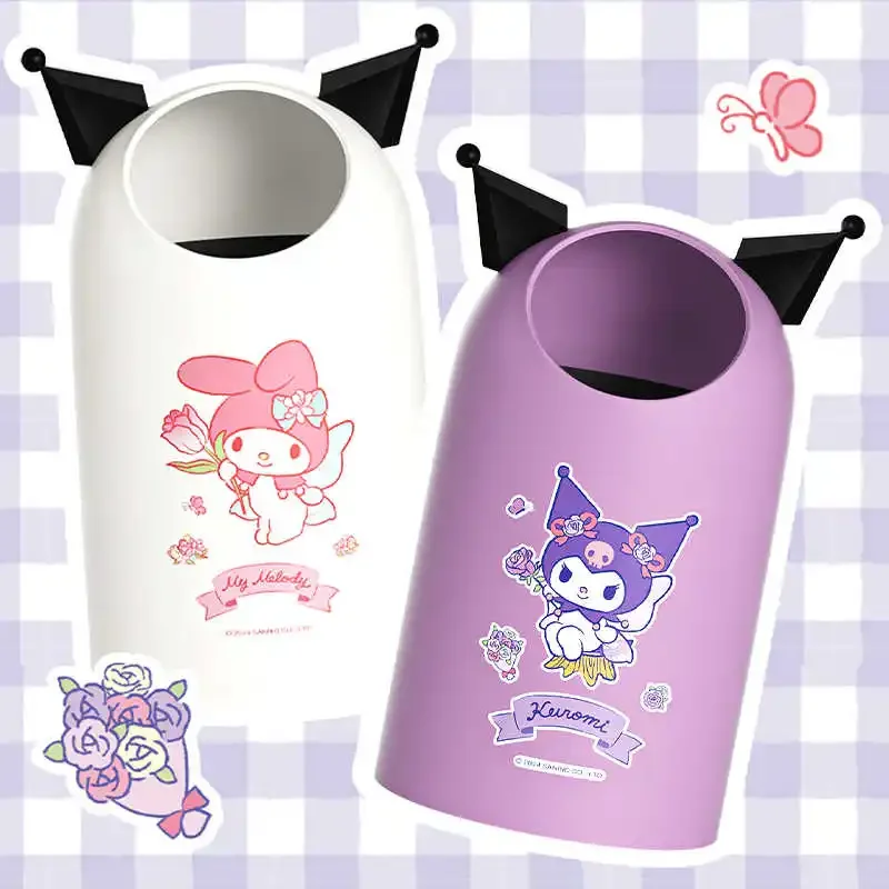 

Sanrio Kawaii My Melody Double Bucket Trash Can Kuromi Anime Cartoon Fashion Exquisite Household Bedroom Kitchen Paper Baskets