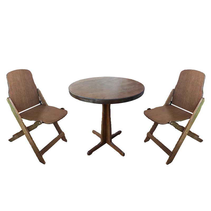 Retro solid wood square table round table folding back chair living room balcony small apartment household dining