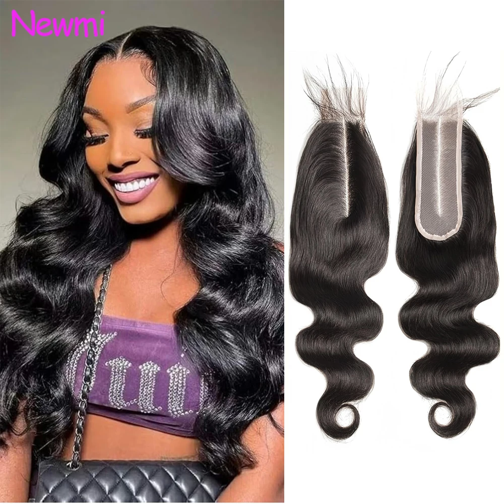 Newmi Body Wave 2x6 Lace Closure Brazilian 100% Human Hair Extensions Transparent Swiss Lace Closure Pre Plucked With Baby Hair