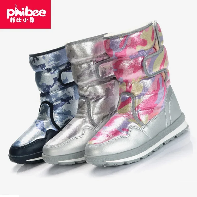 Phibee New Kids Ski Shoes Winter Outdoor Snow Boots Non-slip Warm Velvet Thickened Snow Shoes Thick Sole Snowboard Boots