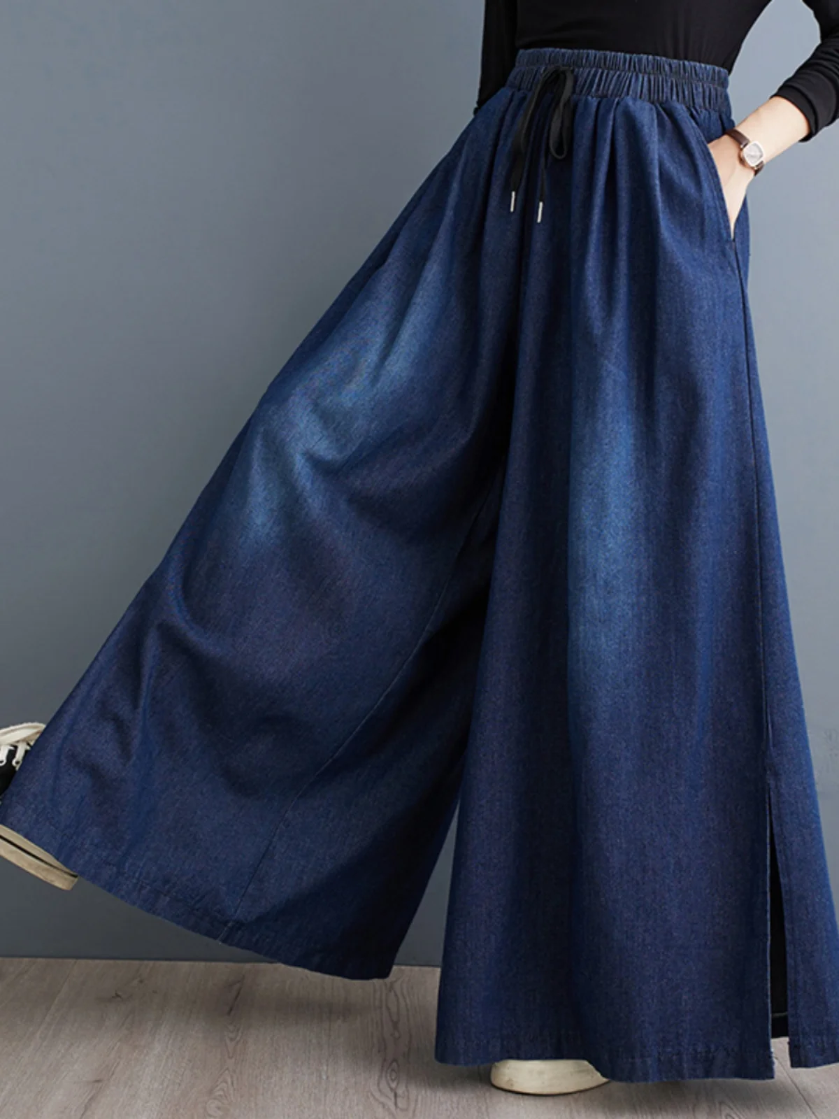 

Широкие джинсовые джинсы с высокой талией, женские повседневные художественные юбки, брюки для похудения, свободные широкие брюки, весна 2025, Новое поступление