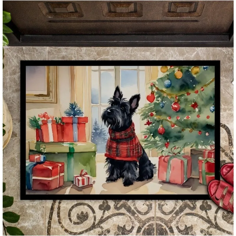 

NEW Scottish Terrier Cozy Christmas Doormat 18H×27W Non Slip Washable Low Pile Rug Indoor Outdoor Entryway Front Door Mat