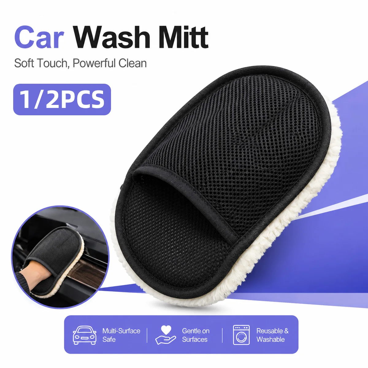 1PC Microfiber Car Wash Glove Soft Lint Free Scratch Resistant Reusable Auto Detailing Mitt For Car Paint Glass Interior Cleanin