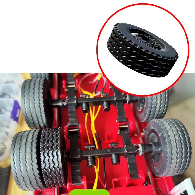 Thickness 14mm Wheel for Huina 501D Scania 770S RC Truck Model TPU Soft Rubber Dual Tires Trailer Hub Accessories Upgrade Parts