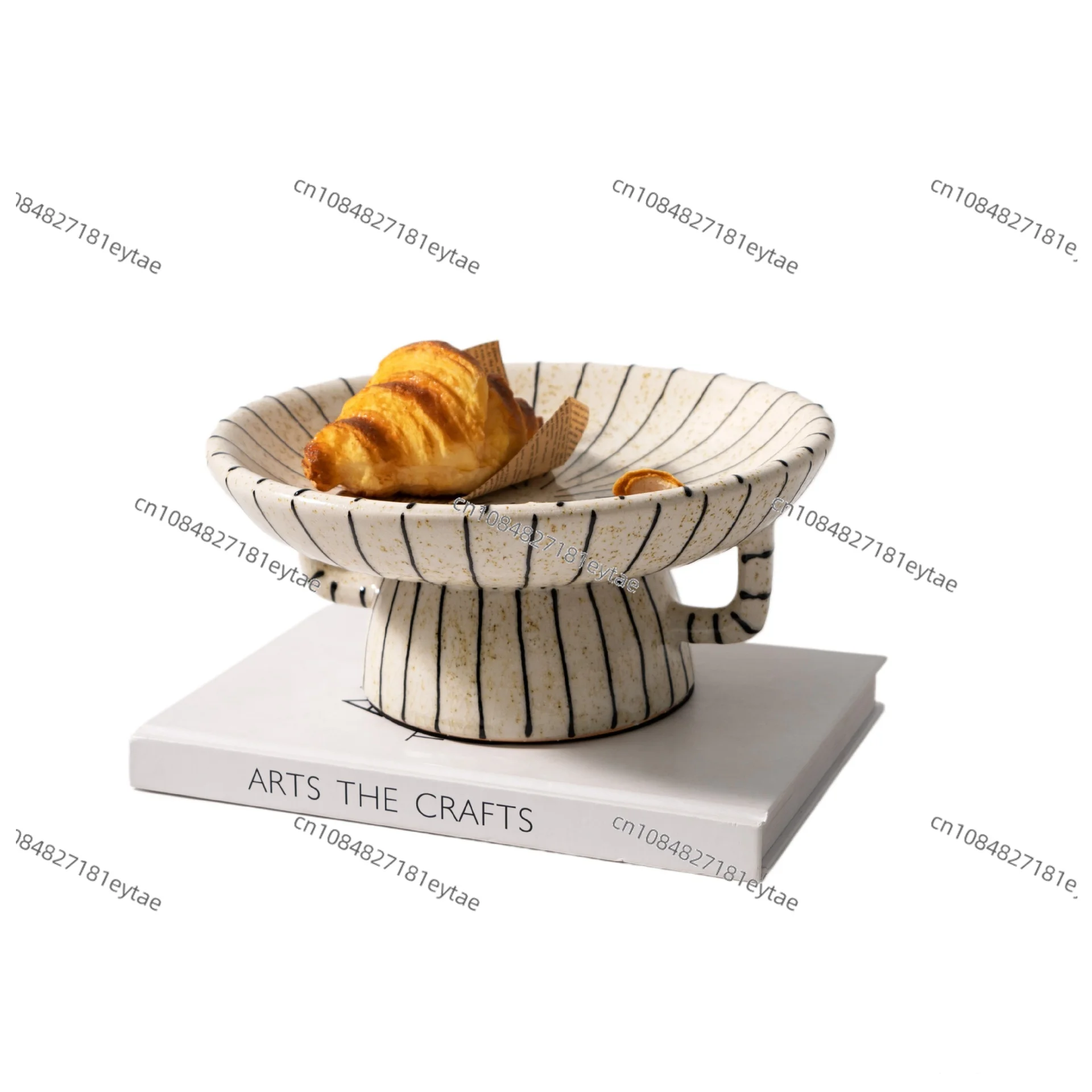 

Modern French Vintage Black White Striped Fruit Bowl Dessert Plate for Living Room Coffee Table Home Decor