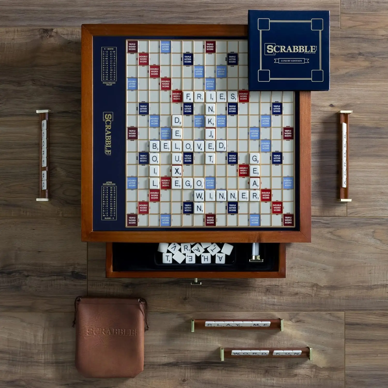 Company Scrabble Trophy Luxury Edition with Rotating Wooden Game Board