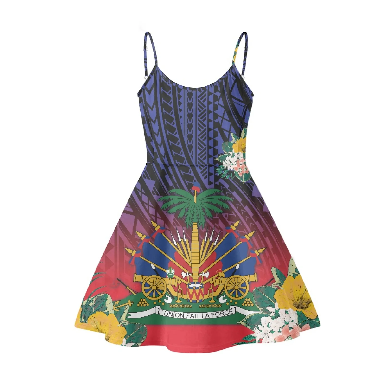 New Design Haitian Printing Women 2023 Theme Halter Dress Sexy Fashion Beach Oversized Women O Collar Dress