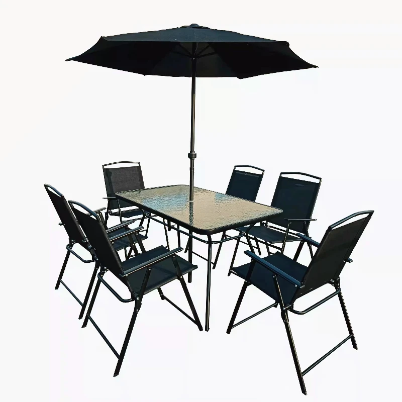 Outdoor Garden Furniture Waterproof Set Folding Dining Room Black Chair and Table Set