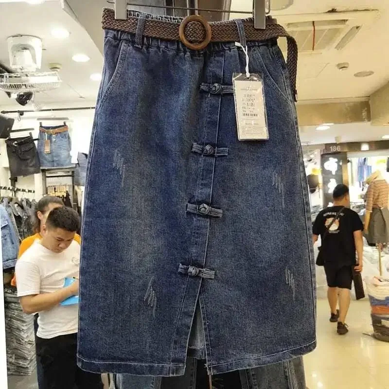 Denim Skirts 2026 Spring Aummer New Women Elastic High Waist Split Slim A-line Jeans Skirt Trend Casual Cowboy Skirts Size 5XL